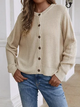 Дамски пуловери в Бохемски стил на копчета, Ретро тънък вязаный Жилетка с дълъг Ръкав, есен