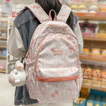 Дамски розова чанта за книги с анимационни принтом, модни женски сладки училищни чанти за почивка, лаптоп за момичета, модерен женски раница за колеж, Kawai