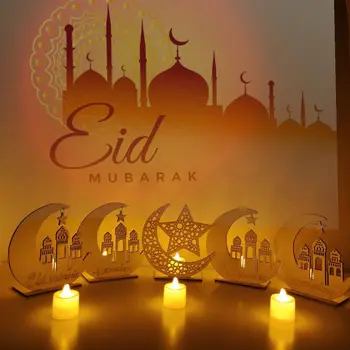 Ейд Мубарак Дървена окачване Украса в Рамадан, за дома ислямски декор за мюсюлманската партита Ейд Рамадан Карим Дървесен талаш