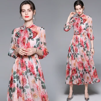 Жена лятното модно ежедневното рокля трапецовидна форма с флорални принтом, произведени по индивидуална заявка, 3XS-10XL, vestido feminino