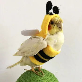 Забавно облекло за птици под формата на пчелите, летящ костюм, костюм папагал, cosplay, топла зимна шапка с качулка, аксесоари за домашни любимци, за попугайчика Какаду