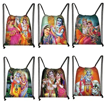Красива раница с принтом Радха Кришна, дамски чанта от съвсем малък, чанти за рамо за момичета, държач за обувки за пътуване
