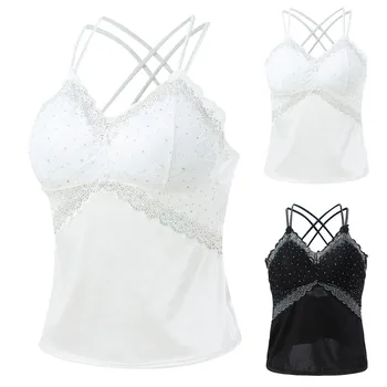 Летни дамски блузи с аппликацией от френски на диаманта, камизола, долната риза, завързана със скъсен покрив, женски жилетка за спагети презрамки, дрехи Y2k