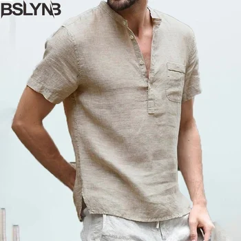 Лятна Нова мъжки удобна тениска с къси ръкави от памук и лен, Ежедневни Мъжки Дишаща тениска, Мъжки блузи S-5XL