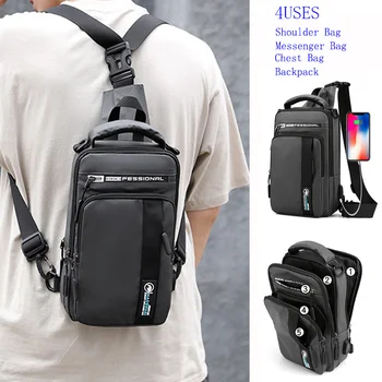 Малка Раница, Нагрудная чанта през рамо за мъже с USB порт за зареждане, Пътен мъжки найлонова раница-месинджър, Чанти през рамо