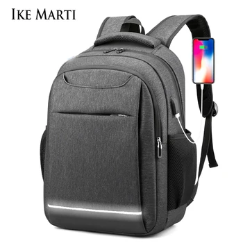 Марка IKE MARTI, мъжки раница за лаптоп срещу кражба водоустойчив ученически раници, зареждане чрез USB, мъжки бизнес пътна чанта, големи раници