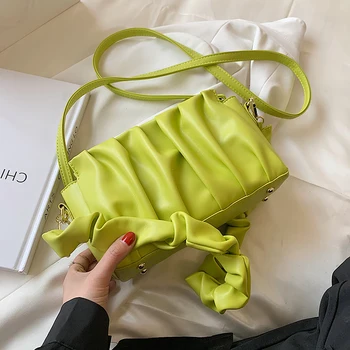 Меки Малки чанти през рамо с гънки от изкуствена кожа, дамски летни прости ежедневни тенденции 2021 година, луксозни модни чанти през рамо и портмонета
