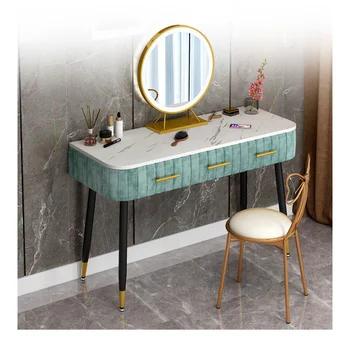 Минималистичная огледална мебел, тоалетка, Мраморни Настолни скринове за спалня, Комплект столове с led огледало, скрин 80/100/120 см