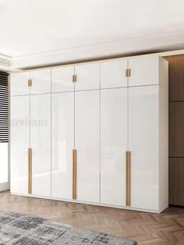 Модерен гардероб за спалня В бяло и Шкафове с универсална UV-панел за съхранение, Комбинирани мебели в скандинавски стил, Домашен луксозен гардероб