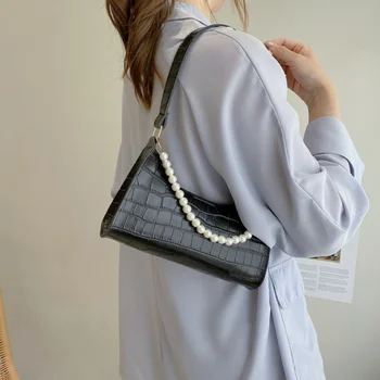 Модерна дамска чанта с изображение крокодилска кожа, нова популярната чанта през рамо от изкуствена кожа, луксозни дизайнерски чанти с текстура катарама за жени 2023