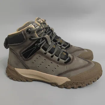 Мъжки обувки Martin от естествена кожа за есен-зима с вълнена подплата, мини туристически обувки Martin, мъжки улични противоударные работни обувки за туризъм