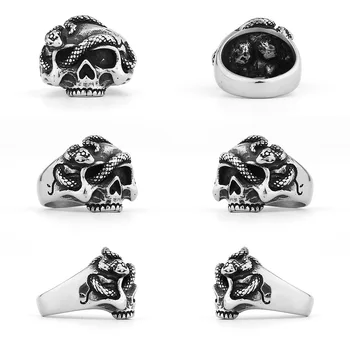 Нов мъжки пръстен с череп в стил пънк, извивающееся змия, модерен пръстен в стил хип-хоп, европейски и американски бижута в тъмно стил, индивидуален подарък на едро