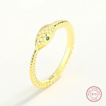 Нов пръстен от сребро S925, Женски сладък Дух Змии, модерно японско пръстен във формата на Змия, покрит с 14-каратово злато, бижута, подарък за парти