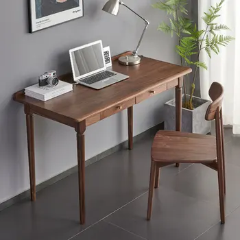 Офис бюра от масив скандинавски дърво, маса от черно орехово дърво, обикновен ретро бюро с чекмедже, бюро за лаптоп, маса за лаптоп 90*55*75 см, нов