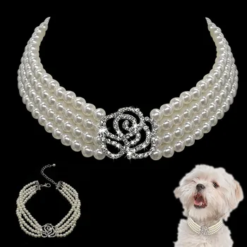 Перлена огърлица за кучета, яка, луксозен нашийник за кученца и котки, украсени със скъпоценни камъни, с кристали, аксесоари за домашни любимци