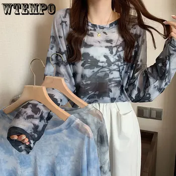 Реколта тениска WTEMPO, градинска Мрежа Корея Солнцезащитная риза, Топ Y2k в стил Харадзюку, Секси топ, Стилни Свободна Модна тениска Голям размер