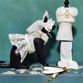 Сватбена рокля за домашни любимци, комплект от Теглене на Въже, Дантелено Рокля в стил Принцеса, Облекло За кучета