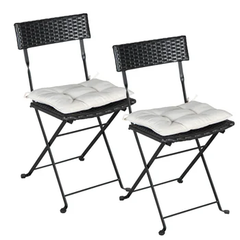 Сгъваем стол от ратан PE, комплект от две части, улични плетени столове с бежовата възглавница