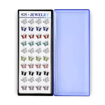 Стерлинговое сребро 925 проба 1 комплект 40шт Пеперуда Дамски обеци Шипове Смесен цвят цирконии Модни бижута Подарък за парти
