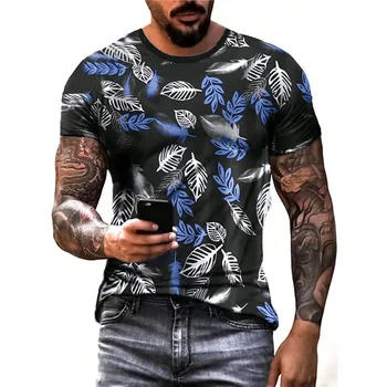 Хавайски мъжки тениски с 3D принтом Листа, ретро Мъжка тениска с къс ръкав, Летни Ежедневни Модни Блузи с кръгло деколте, Мъжки дрехи Оверсайз