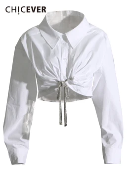Шик лоскутные паравани с завязками за жени, на Ревера, дълъг ръкав, Однобортная туника, Гънки, однотонная модерна блуза, пролет
